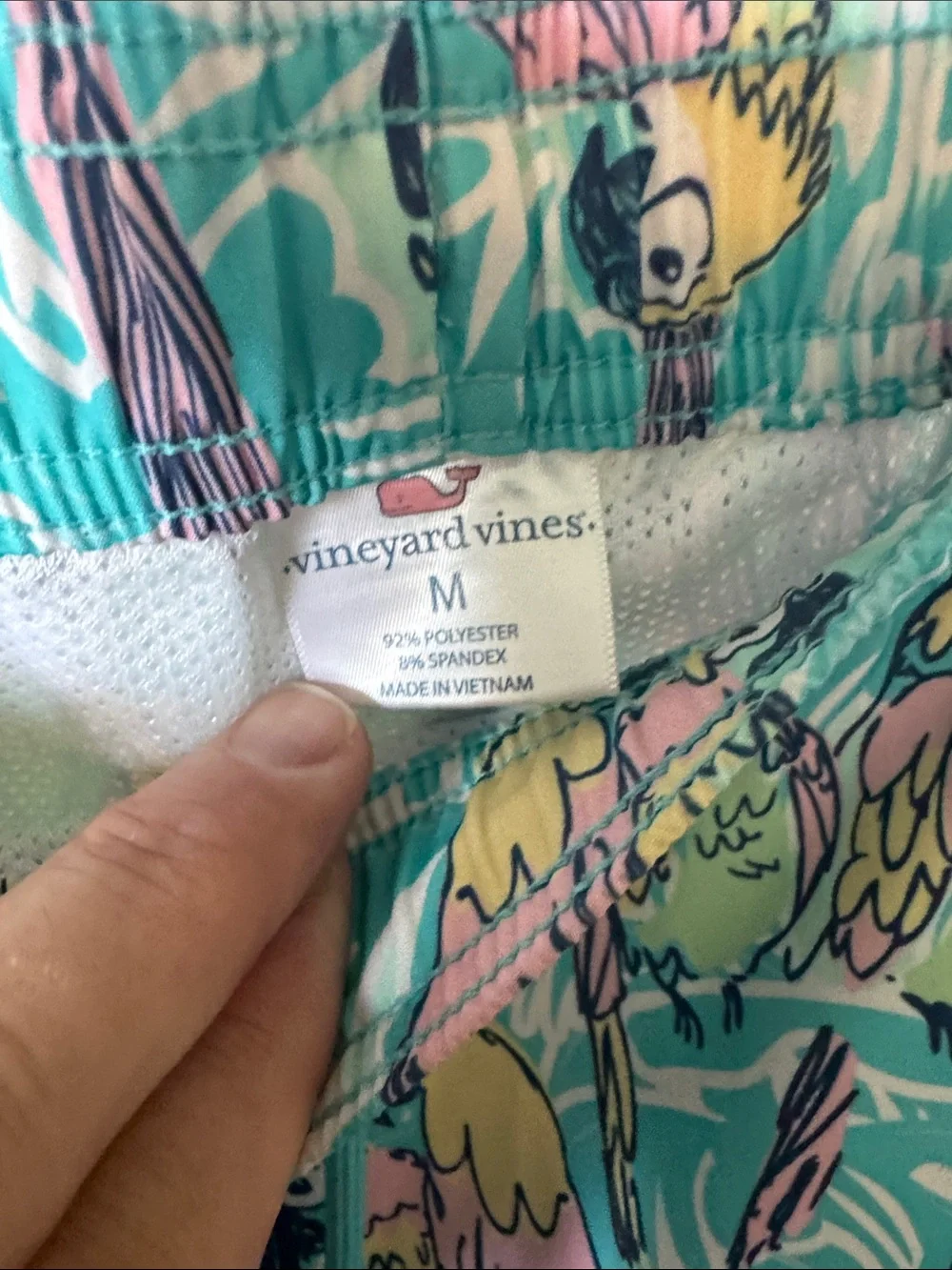 Vineyard Vines Turquoise Parrot Print Swim Trunks
